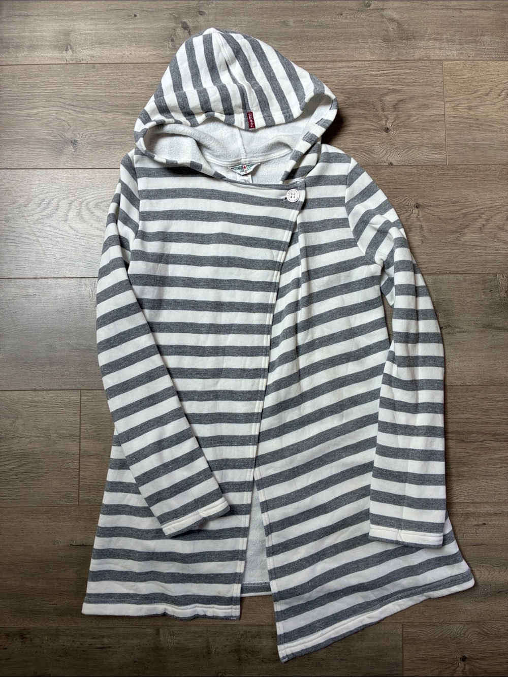 Hardtail Gray and White Striped Hooded Women's Sweater Fleece